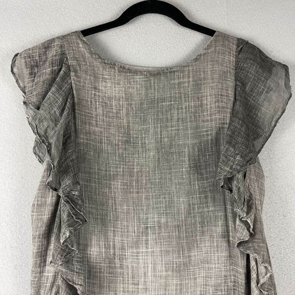 Koch Ruffle Mini Dress Womens Small Taupe Gray Shift Sleeveless Cotton Minimal - Picture 2 of 15